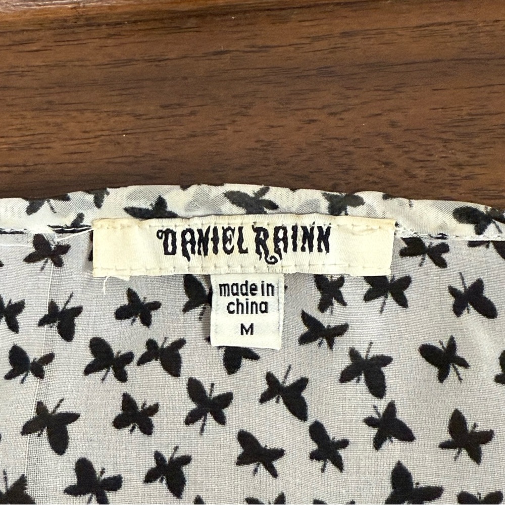 Daniel Rainn Black White Butterfly Print Sheer Blouse Medium | Spring Summer Top - Picture 5 of 8